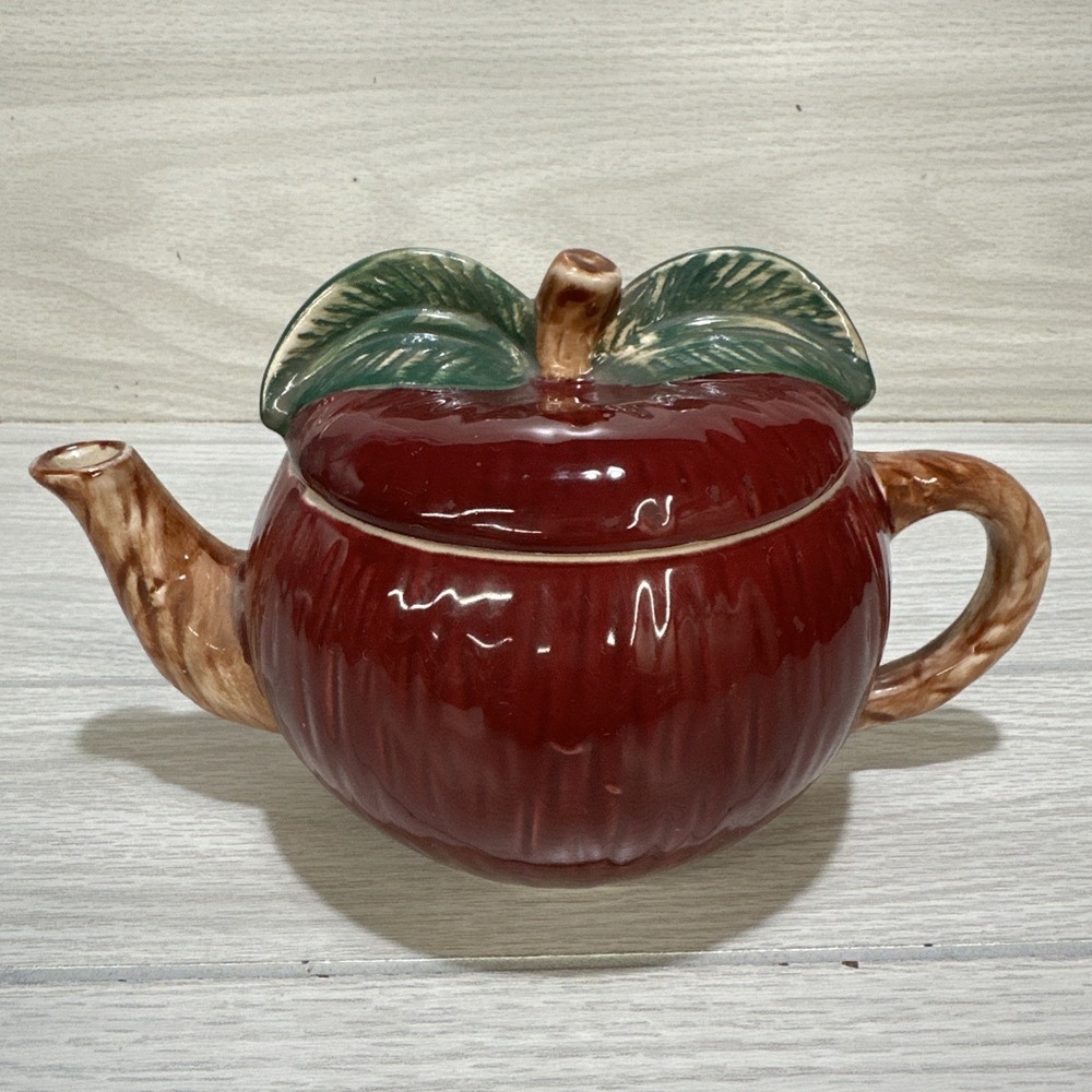 Ceramic Apple Shaped Teapot Kitchen Decor 9 x 5 x 5" Hand-Painted